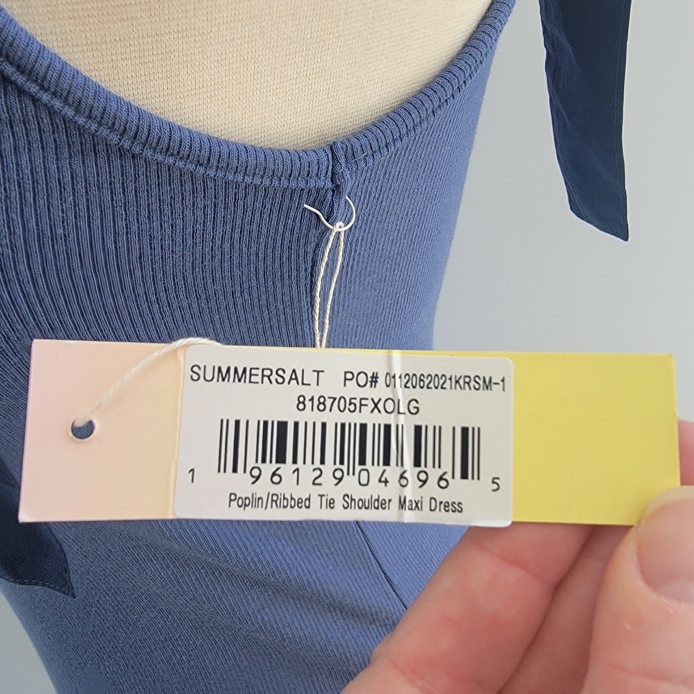 Summersalt Poplin Ribbed Tie Shoulder Blue Maxi Dress Size Large Minimalist - Picture 9 of 13